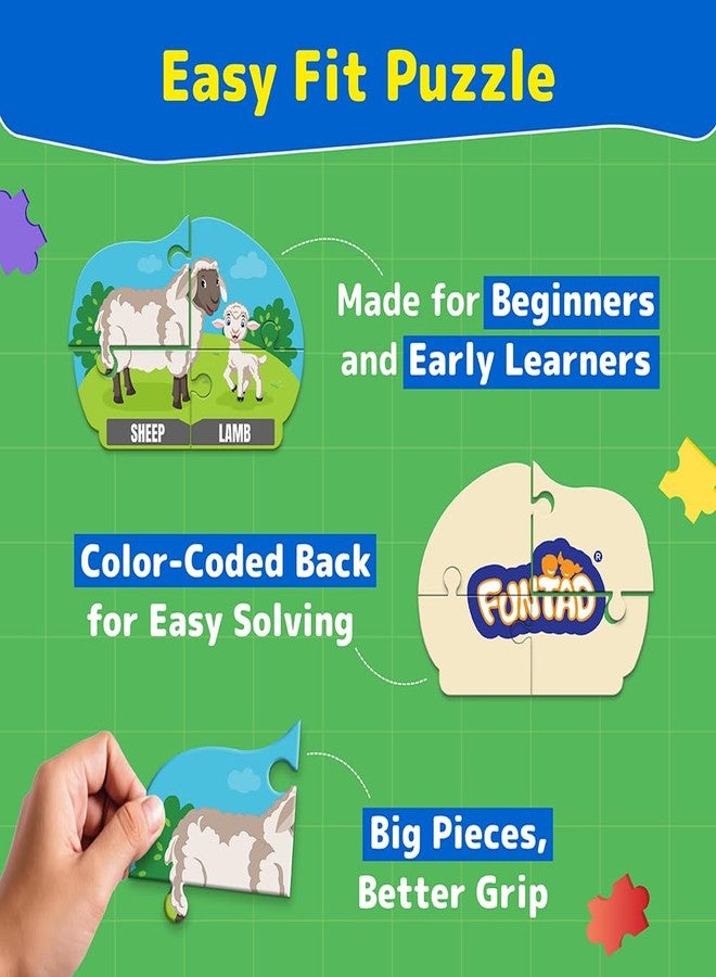 Funtad PuzzleUp Learn Animal Babies | 10-in-1 Entry Level Puzzle | 45 Big Size Jigsaw Pieces | Montessori Educational Toy to Improve Memory & Unlock New Words |Gift for Boys & Girls Age 3, 4 & 5 yrs - Image 4